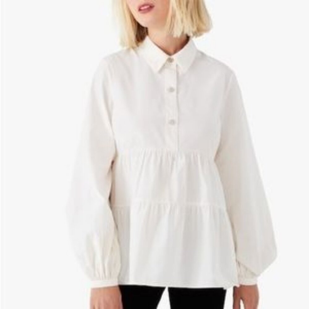 Kate Spade Silk Taffeta Cosmo Top Size 2 Cream Balloon Sleeve Tier Peplum Blouse